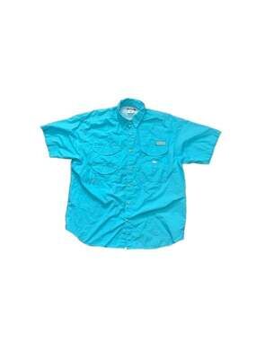 Columbia PFG Bonehead Short Sleeve Fishing Shirt Aqua Blue Men's XL